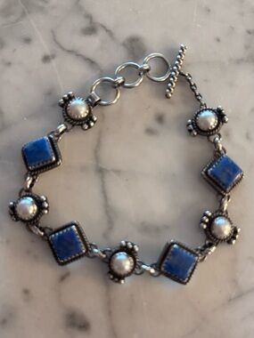 Sterling, lapis, and pearl bracelet. 7-8 inches adjustable. Like new